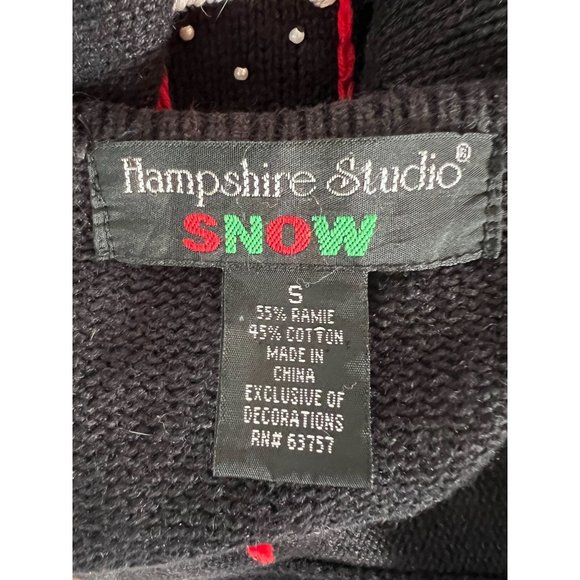 Hampshire Studio Christmas Holiday Cardigan Sm Blk Santa 55% Ramie, 45% Cotton - Picture 5 of 16
